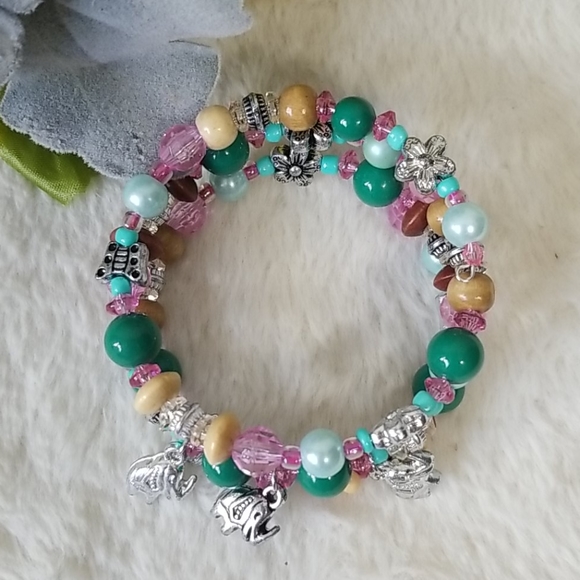 🥳4/$20! NWOT Boho pink and teal bangle bracelet - Picture 3 of 3